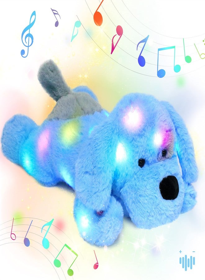 Hopearl LED Musical Stuffed Puppy Lighting Up Singing Plush Dog Adjustable Volume Lullaby Animated Soothe Birthday Festival for Kids Toddler Girls, Blue, 17'' - Image 1